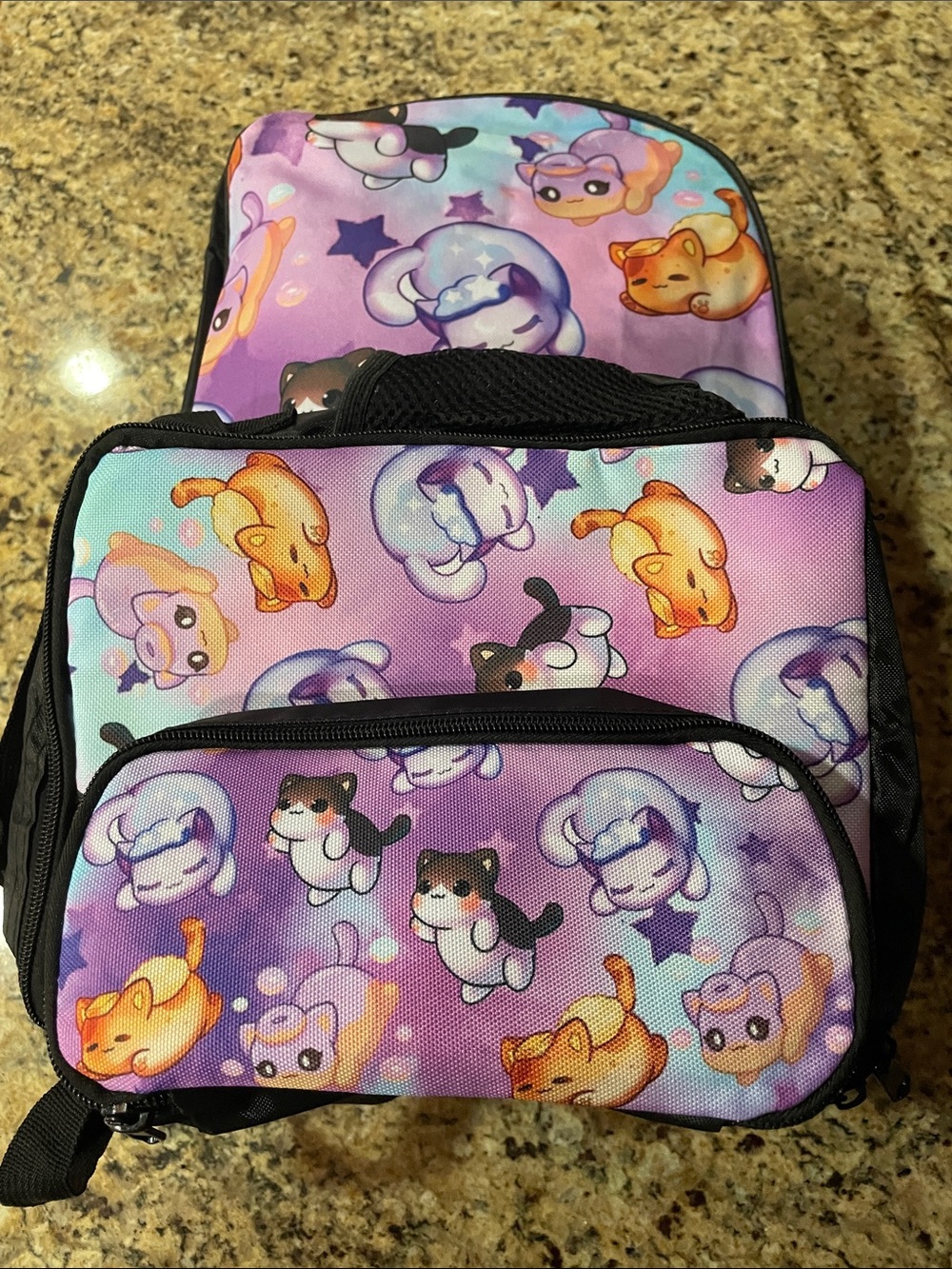Purple Cartoon Backpack Lunchbox and Pencil Pouch with Cute Animal Print
